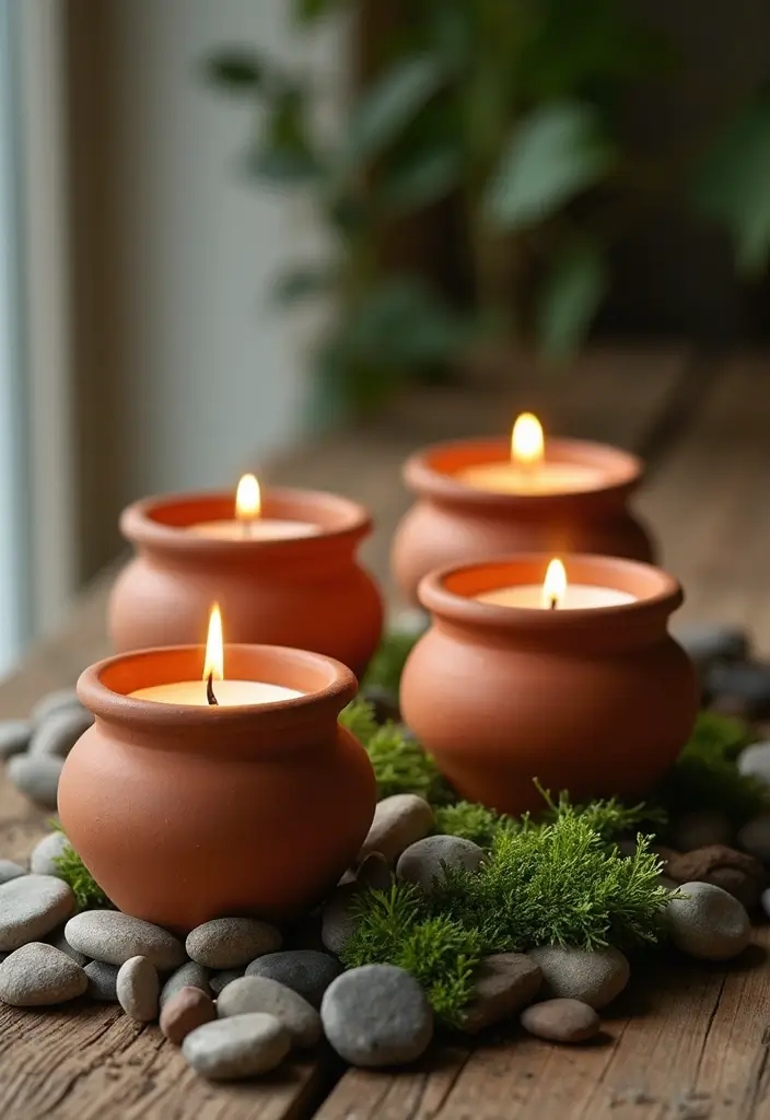 30+ Large Candle Holder Centerpiece Ideas That Wow Instantly 16 30+ Large Candle Holder Centerpiece Ideas That Wow Instantly - 4. Rustic Terra Cotta Pots