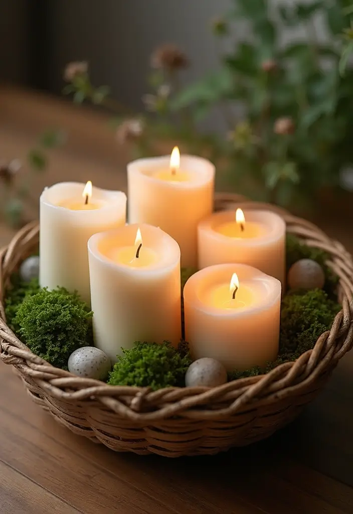 30+ Large Candle Holder Centerpiece Ideas That Wow Instantly 36 30+ Large Candle Holder Centerpiece Ideas That Wow Instantly - 8. Woven Basket Candle Holder