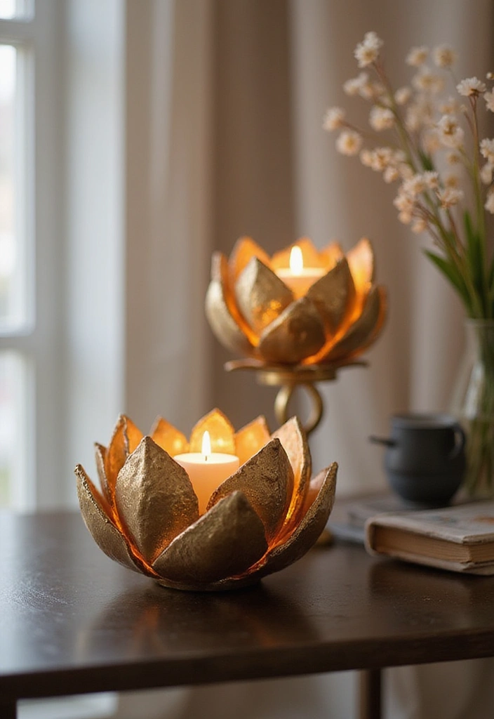 30 Metal Candle Stand Decor Ideas That Add Height and Drama 22 30 Metal Candle Stand Decor Ideas That Add Height and Drama - 10. Lotus Candle Holders with Built-in Storage
