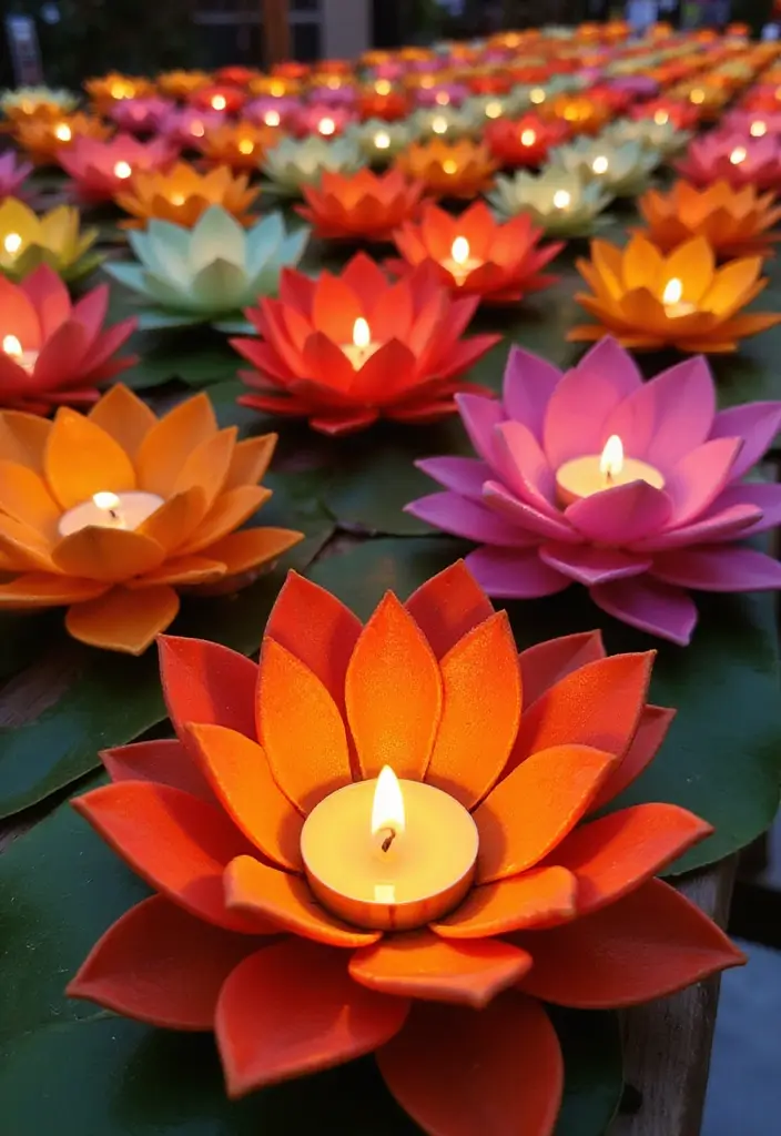 30 Metal Candle Stand Decor Ideas That Add Height and Drama 25 30 Metal Candle Stand Decor Ideas That Add Height and Drama - 13. Lotus Candle Holders with Colorful Candles
