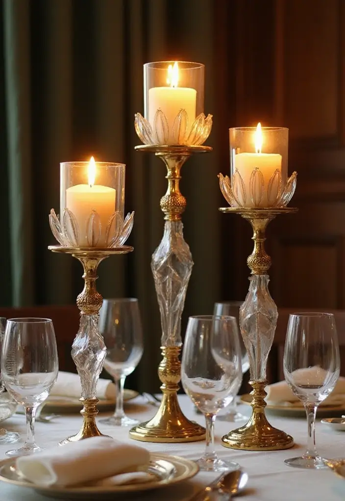 30 Metal Candle Stand Decor Ideas That Add Height and Drama 46 30 Metal Candle Stand Decor Ideas That Add Height and Drama - 16. Elegant Lotus Candle Holders with Glass Accents