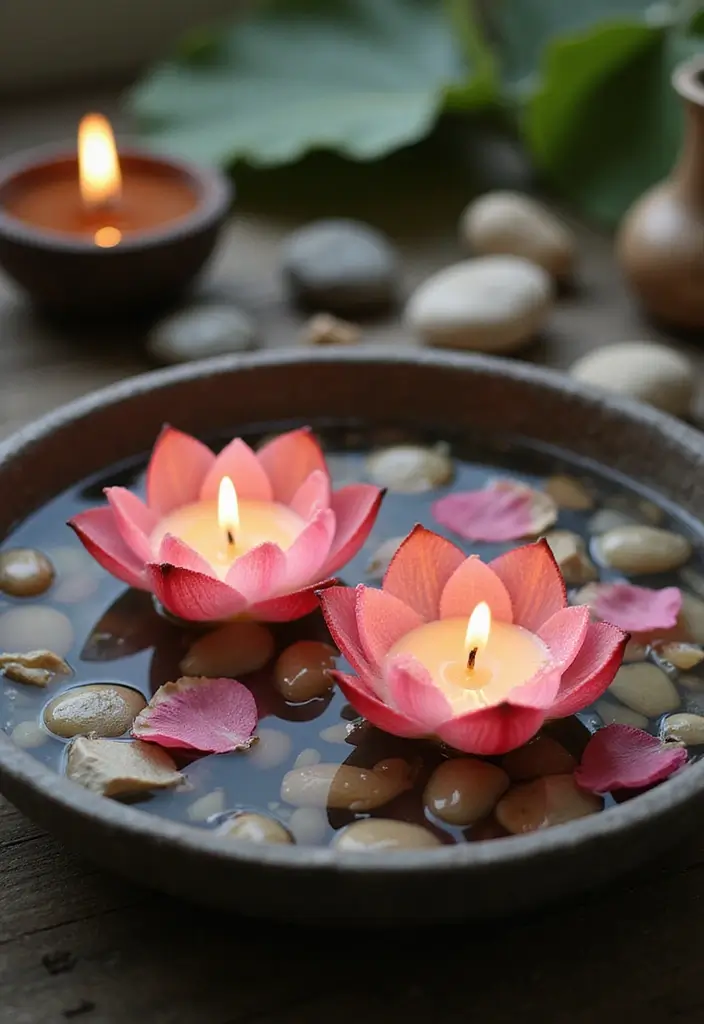 30 Metal Candle Stand Decor Ideas That Add Height and Drama 2 30 Metal Candle Stand Decor Ideas That Add Height and Drama - 2. Floating Lotus Candle Display for a Serene Vibe