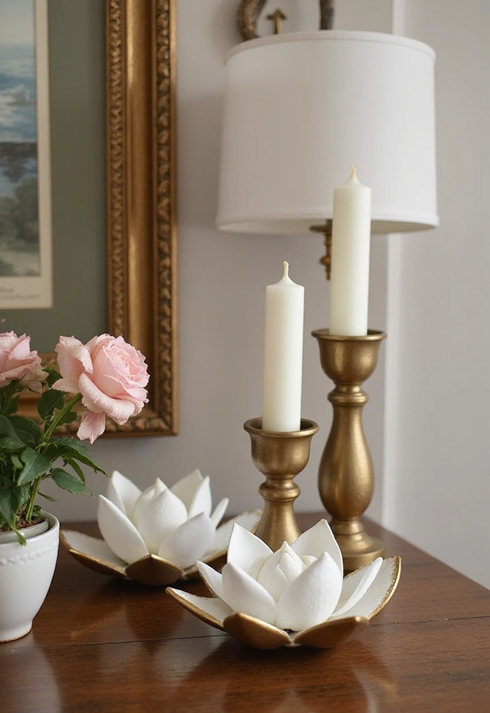 30 Metal Candle Stand Decor Ideas That Add Height and Drama 62 30 Metal Candle Stand Decor Ideas That Add Height and Drama - 20. Lotus Candle Holders with Matching Accessories