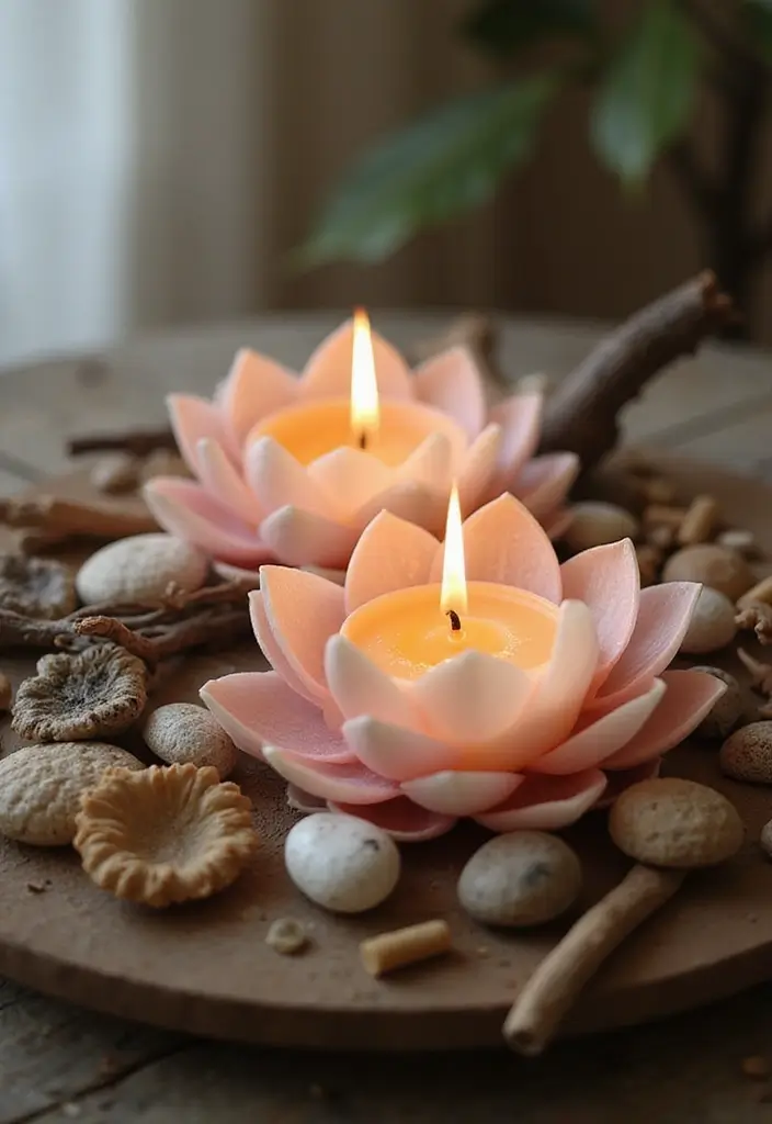 30 Metal Candle Stand Decor Ideas That Add Height and Drama 69 30 Metal Candle Stand Decor Ideas That Add Height and Drama - 21. Lotus Candle Holders and Accents in Nature