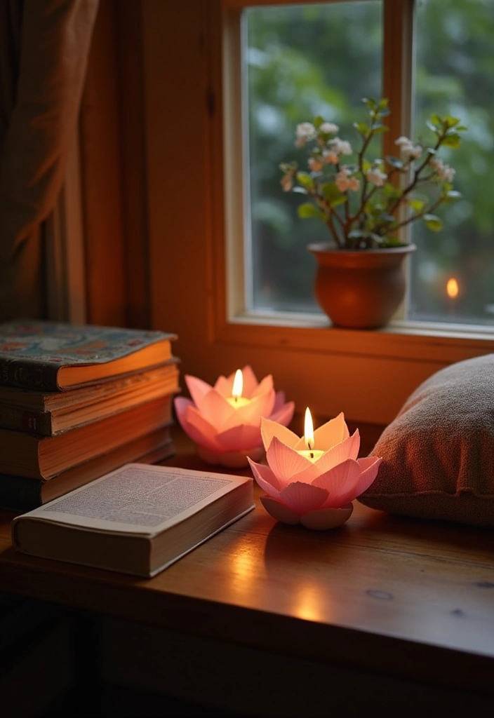 30 Metal Candle Stand Decor Ideas That Add Height and Drama 111 30 Metal Candle Stand Decor Ideas That Add Height and Drama - 27. Lotus Candle Holders for Cozy Reading Nooks