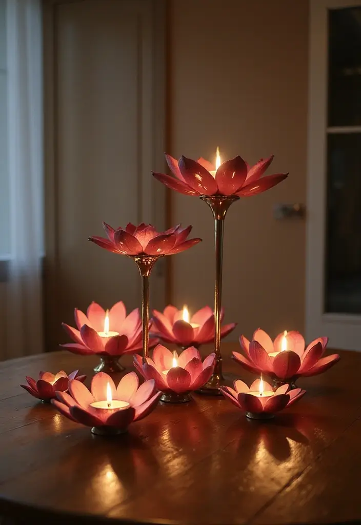 30 Metal Candle Stand Decor Ideas That Add Height and Drama 132 30 Metal Candle Stand Decor Ideas That Add Height and Drama - 30. Lotus Candle Holders as Art Installations