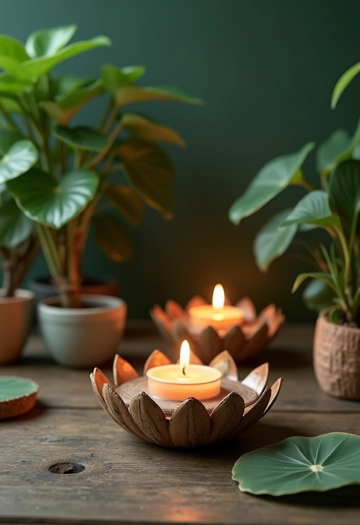 30 Metal Candle Stand Decor Ideas That Add Height and Drama 14 30 Metal Candle Stand Decor Ideas That Add Height and Drama - 6. Lotus Candle Holders with Natural Elements