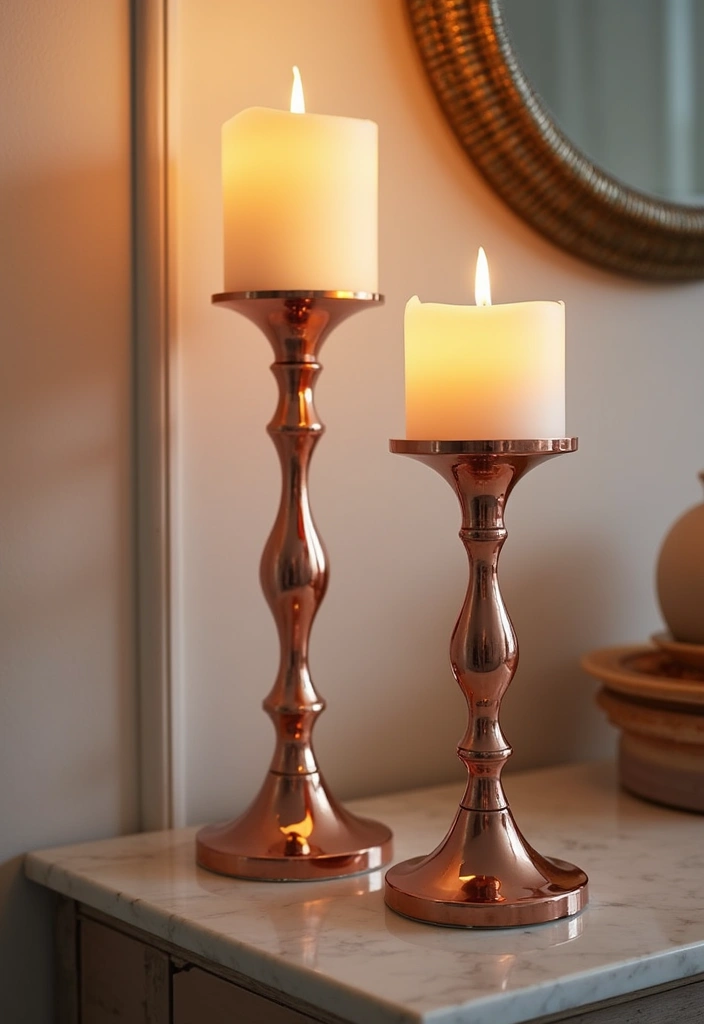 30 Rose Gold Candle Decor Ideas That Feel Modern and Feminine 43 30 Rose Gold Candle Decor Ideas That Feel Modern and Feminine - 15. Rose Gold Candle Holders with Mirrors