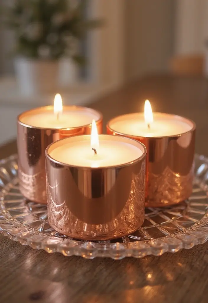 30 Rose Gold Candle Decor Ideas That Feel Modern and Feminine 66 30 Rose Gold Candle Decor Ideas That Feel Modern and Feminine - 20. Candle and Crystal Combinations