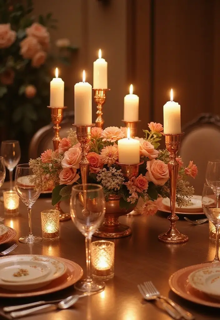 30 Rose Gold Candle Decor Ideas That Feel Modern and Feminine 3 30 Rose Gold Candle Decor Ideas That Feel Modern and Feminine - 3. Chic Rose Gold Table Centerpieces