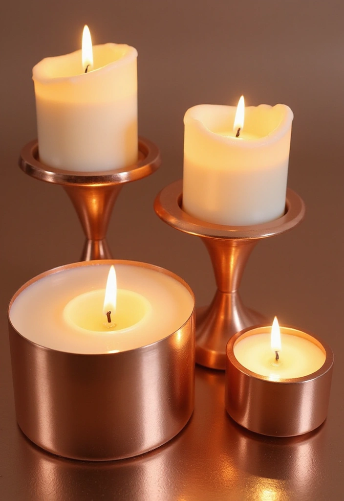 30 Rose Gold Candle Decor Ideas That Feel Modern and Feminine 122 30 Rose Gold Candle Decor Ideas That Feel Modern and Feminine - 30. Modern Rose Gold Candle Displays with LED Lights