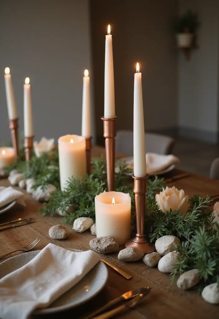 30 Taper Candlestick Decor Ideas for Elegant Dining Rooms 76 30 Taper Candlestick Decor Ideas for Elegant Dining Rooms - 14. Candles with Natural Elements