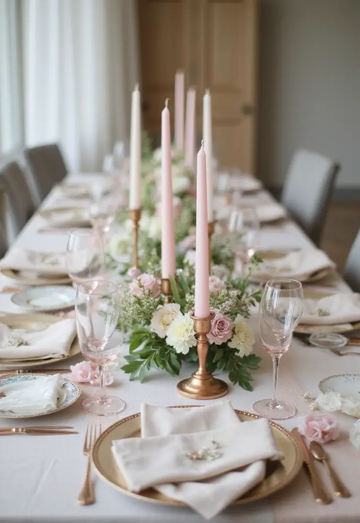 30 Taper Candlestick Decor Ideas for Elegant Dining Rooms 112 30 Taper Candlestick Decor Ideas for Elegant Dining Rooms - 22. Soft Pastel Palette