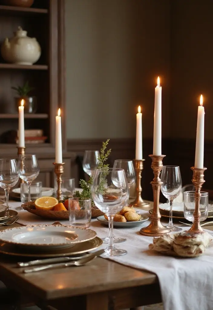 30 Taper Candlestick Decor Ideas for Elegant Dining Rooms 127 30 Taper Candlestick Decor Ideas for Elegant Dining Rooms - 29. Candlelit Dinners with Vintage Decor