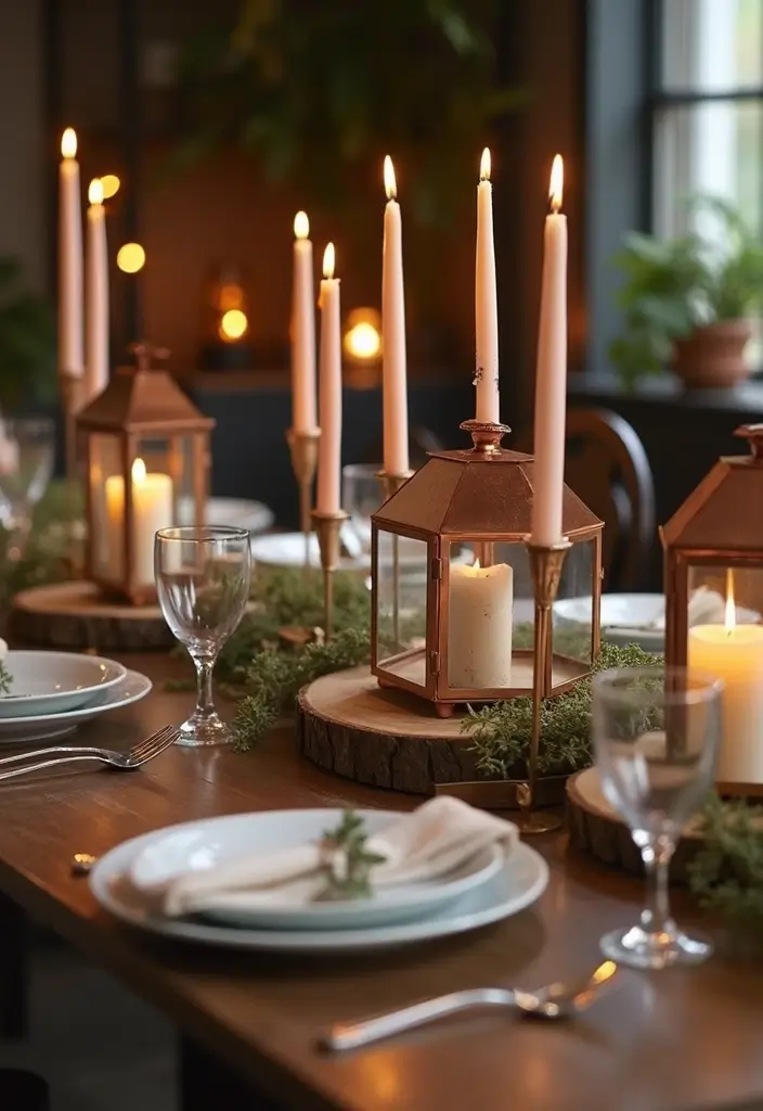 30 Taper Candlestick Decor Ideas for Elegant Dining Rooms 15 30 Taper Candlestick Decor Ideas for Elegant Dining Rooms - 3. Rustic Charm with Rose Gold