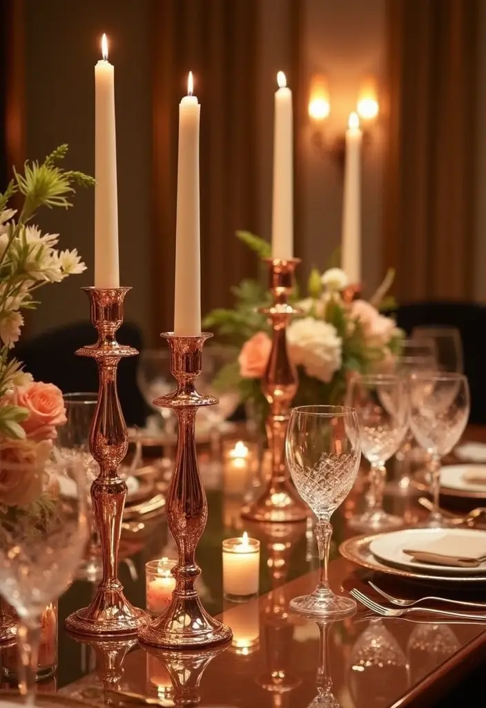 30 Taper Candlestick Decor Ideas for Elegant Dining Rooms 22 30 Taper Candlestick Decor Ideas for Elegant Dining Rooms - 4. Luxurious Glam