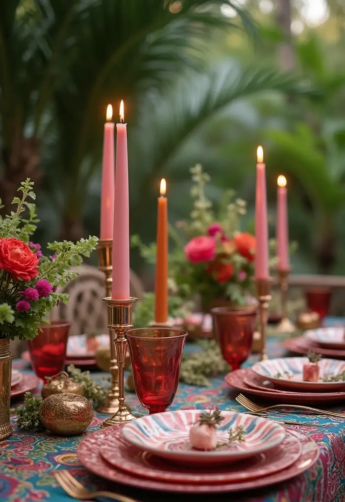 30 Taper Candlestick Decor Ideas for Elegant Dining Rooms 29 30 Taper Candlestick Decor Ideas for Elegant Dining Rooms - 5. Bohemian Inspired Setting