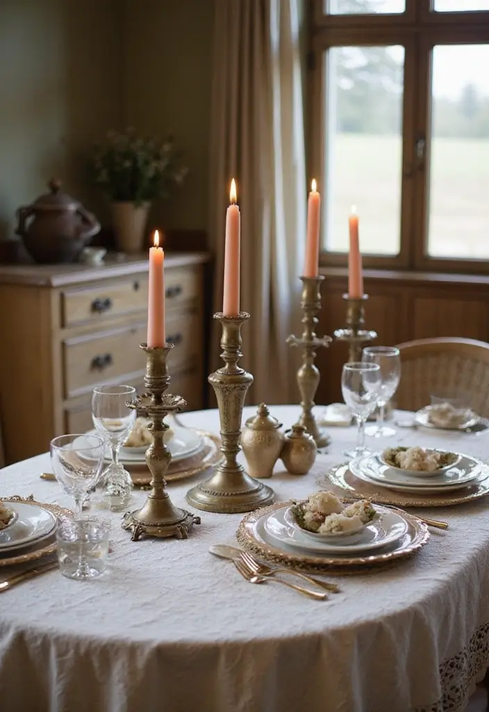 30 Taper Candlestick Decor Ideas for Elegant Dining Rooms 43 30 Taper Candlestick Decor Ideas for Elegant Dining Rooms - 7. Vintage Charm